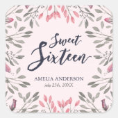 ピンクロエレガントゼスフローラスウィート16誕生日 スクエアシール (正面)