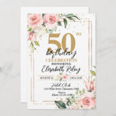 ピンクロエレガントーズアニュエージ誕生日 招待状 (正面/裏面)