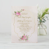 ピンクロエレガントーズオンアイボリーと金ゴールド枠 招待状 (スタンド正面)