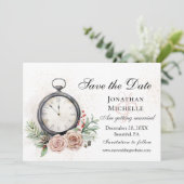ピンクロエレガントーズクロックビンテージウェディング セーブザデート (スタンド正面)