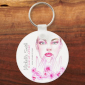 ピンクロエレガントーズフローラウォーターカラー美しいサロン キーホルダー (正面)