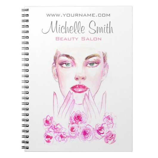 ピンクロエレガントーズフローラウォーターカラー美しいサロン ノートブック (正面)