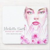 ピンクロエレガントーズフローラウォーターカラー美しいサロン マウスパッド (正面)