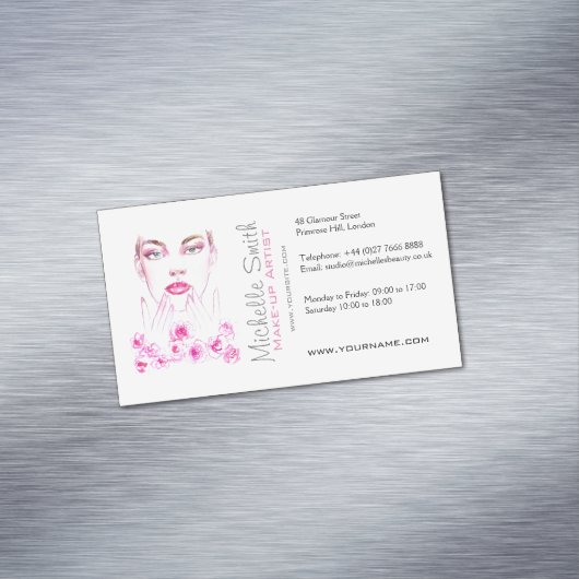 ピンクロエレガントーズフローラウォーターカラー美しいサロン マグネット名刺 (インサイチュ)