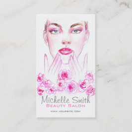 ピンクロエレガントーズフローラウォーターカラー美しいサロン 名刺