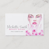 ピンクロエレガントーズフローラウォーターカラー美しいサロン 名刺 (正面)