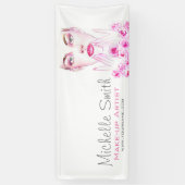 ピンクロエレガントーズフローラウォーターカラー美しいサロン 横断幕 (縦)