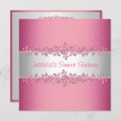 ピンクロエレガントーズSweet sixteen誕生パーティー 招待状 (正面/裏面)
