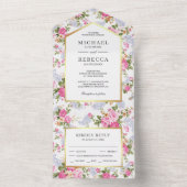 ピンクロエレガントーゼズ植物学庭園の結婚式 オールインワン招待状 (内側)