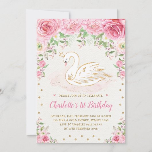 ピンクロガーリーーズスワンプリンセス1stバースデーパーティー 招待状 (正面)