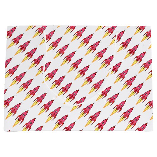 ピンクロケット船宇宙誕生日フェミニスト ラージペーパーバッグ (正面)