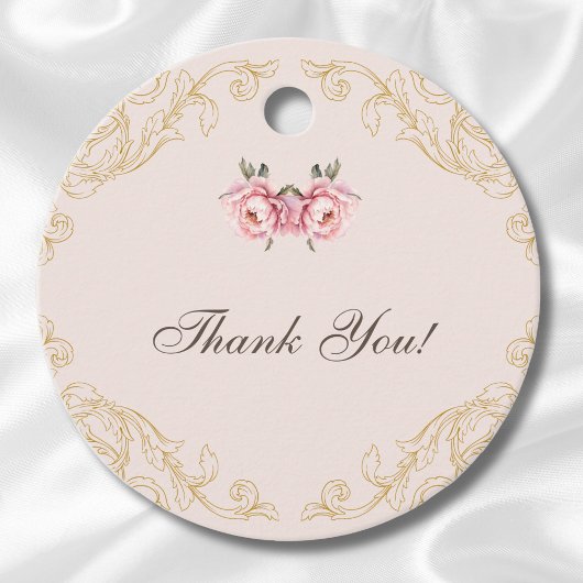 ピンクロココヴィンテージ牡丹ブライダルシャワーありがとう フェイバータグ