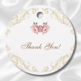 ピンクロココヴィンテージ牡丹ブライダルシャワーありがとう フェイバータグ