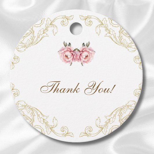 ピンクロココヴィンテージ牡丹ブライダルシャワーありがとう フェイバータグ