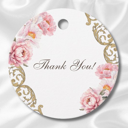 ピンクロココヴィンテージ牡丹ブライダルシャワーありがとう フェイバータグ