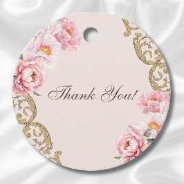 ピンクロココヴィンテージ牡丹ブライダルシャワーありがとう フェイバータグ