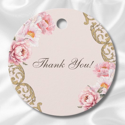 ピンクロココヴィンテージ牡丹ブライダルシャワーありがとう フェイバータグ