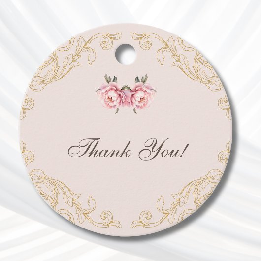 ピンクロココヴィンテージ牡丹ベイビーシャワーサンキュー フェイバータグ