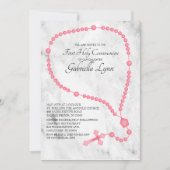ピンクロザリオビーズファーストホーリーコミュニオン 招待状 (正面)