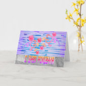 ピンクロシアのの花を持つ明るい誕生日カード カード (黄色い花)