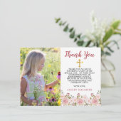 ピンクロセスウォーターカラーフローラファーストコミュニオン  サンキューカード (スタンド正面)