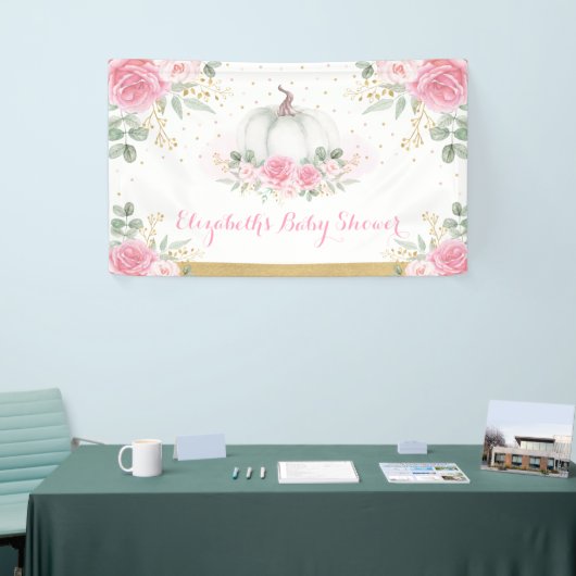 ピンクロセスパンプキン秋オータムガールベビーシャワー 横断幕 (トレードショー)