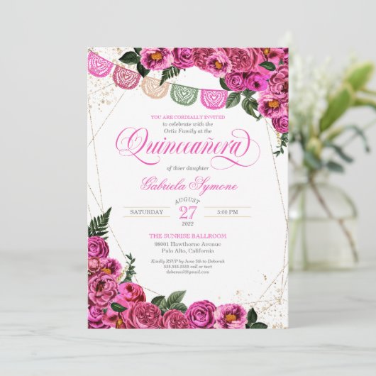 ピンクロセスフィエスタエレガントフローラキンセニェラ 招待状 (スタンド正面)