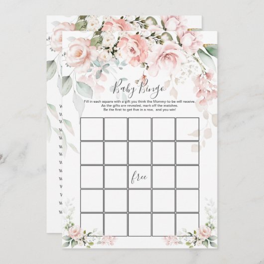 ピンクロセスベビービンゴ/ベビーシャワーゲームの人を推測 招待状 (正面/裏面)