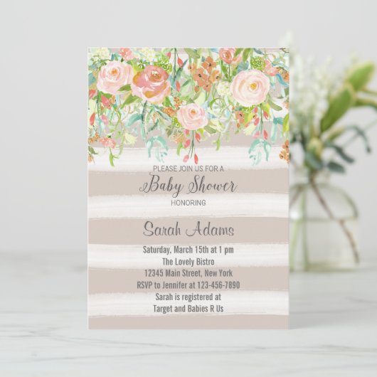 ピンクロセスヴィンテージベビーシャワー招待状 招待状 (スタンド正面)