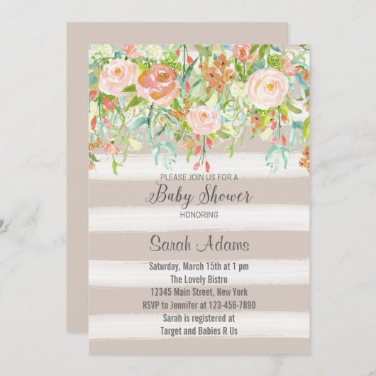 ピンクロセスヴィンテージベビーシャワー招待状 招待状 (正面/裏面)