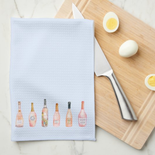 ピンクロゼバラワインボトルウォーター色イラストレーション キッチンタオル (四つ折り)