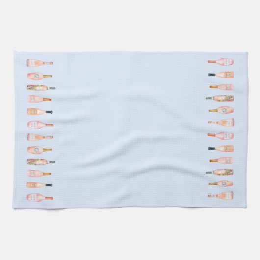 ピンクロゼバラワインボトルウォーター色イラストレーション キッチンタオル (横)