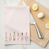 ピンクロゼバラワインボトルウォーター色イラストレーション キッチンタオル (四つ折り)