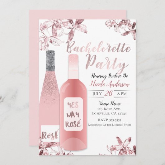 ピンクロゼワイン&オーキッドフラワーズバチェロレッテ 招待状 (正面/裏面)