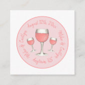 ピンクロゼ赤面ワイングラス結婚ズブライダルシャワー エンクロージャーカード (正面)