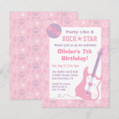 ピンクロックスタガールズの誕生日パーティー招待状 招待状 (正面/裏面)
