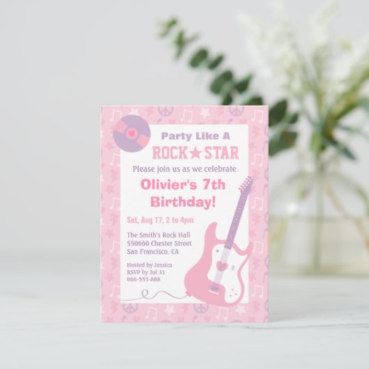 ピンクロックスターガールズバースデーパーティー招待状 招待状 (スタンド正面)