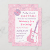 ピンクロックスターガールズバースデーパーティー招待状 招待状 (正面/裏面)