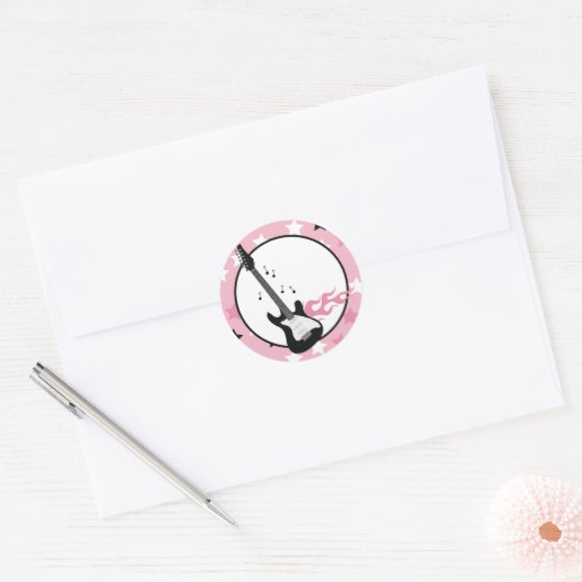 ピンクロックスターギター封筒用シール ラウンドシール (封筒)