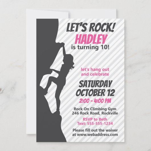 ピンクロック登山誕生日 |ロック登山 招待状 (正面)