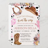 ピンクロデオウェスタン女性のカーボーイベビーシャワー招待状 招待状 (正面/裏面)