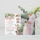 ピンクロデオウェスタン女性のカーボーイベビーシャワー 招待状 (スタンド正面)