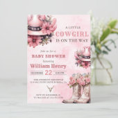 ピンクロデオウェスタン女性のカーボーイベビーシャワー 招待状