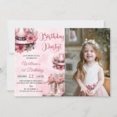 ピンクロデオウェスタン女性のカーボーイ誕生日パーティー写真 招待状 (正面)