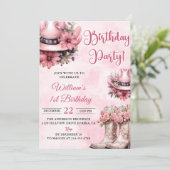 ピンクロデオウェスタン女性のカーボーイ誕生日パーティー 招待状 (スタンド正面)