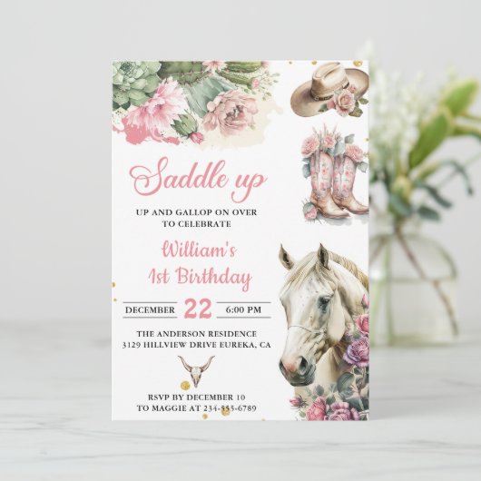 ピンクロデオウエスタンカウボーイバースデーパーティー 招待状 (スタンド正面)