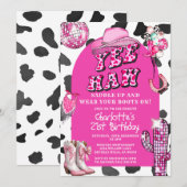 ピンクロデオレトロ女性のカーボーイ誕生日ダンスパーティー 招待状 (正面/裏面)