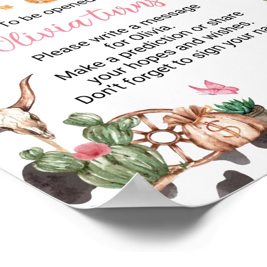 ピンクロデオ女性のカーボーイ誕生日タイムカプセルサイン ポスター (角)