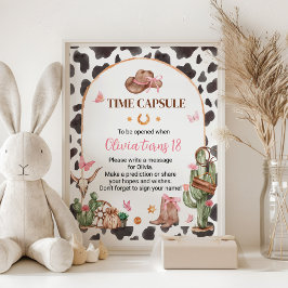 ピンクロデオ女性のカーボーイ誕生日タイムカプセルサイン ポスター