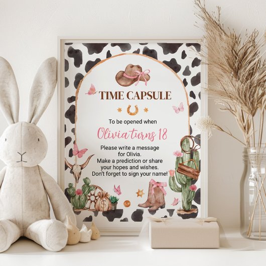 ピンクロデオ女性のカーボーイ誕生日タイムカプセルサイン ポスター